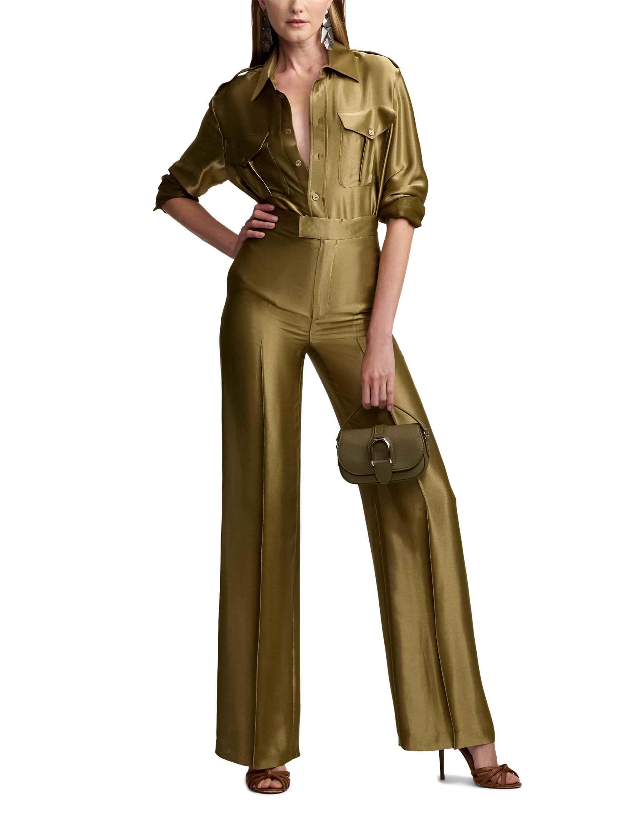 Dean trousers in metallic satin - Dusty Sage