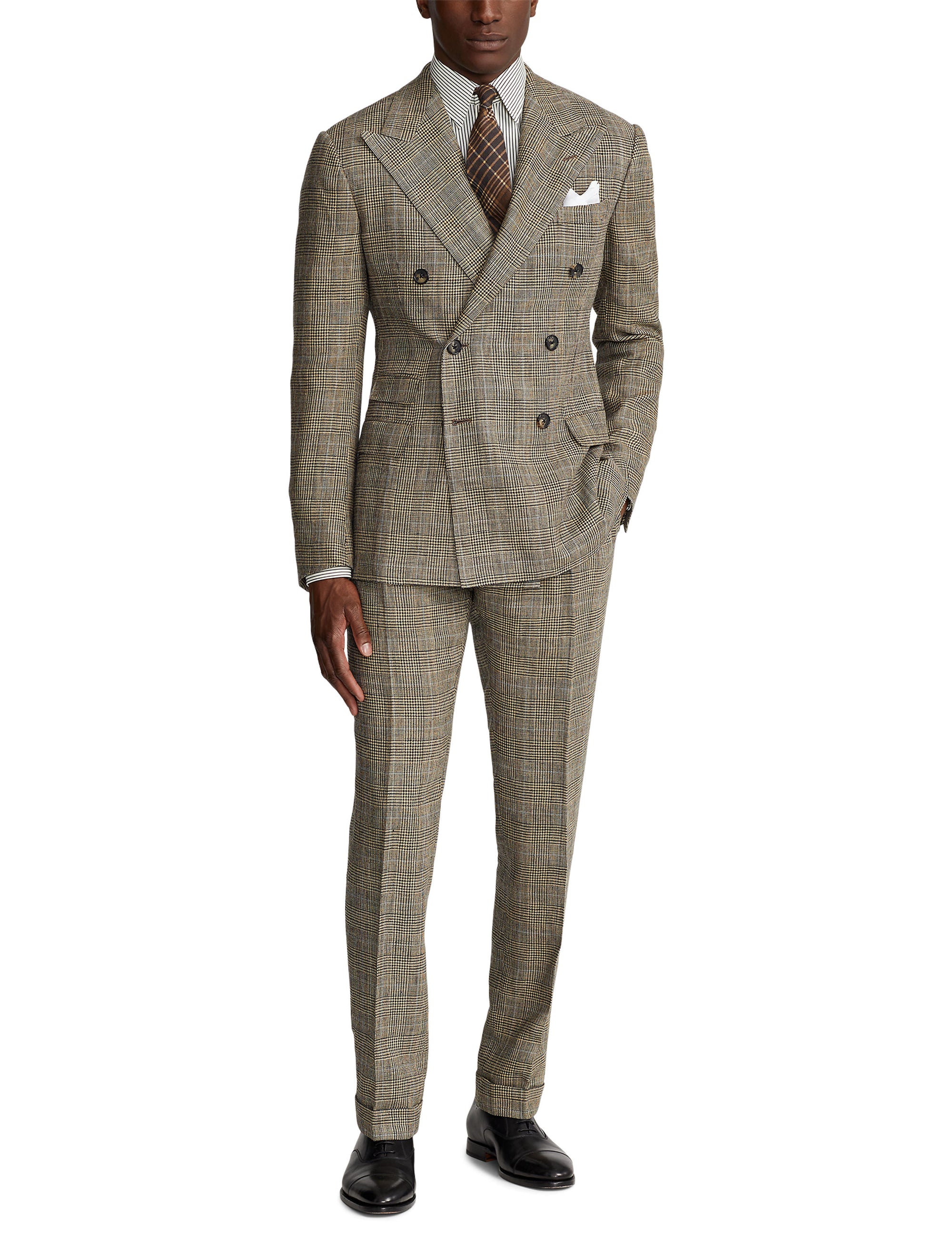 Ralph tartan suit in silk and linen blend - Vintage Cream & Black With Blue Deco