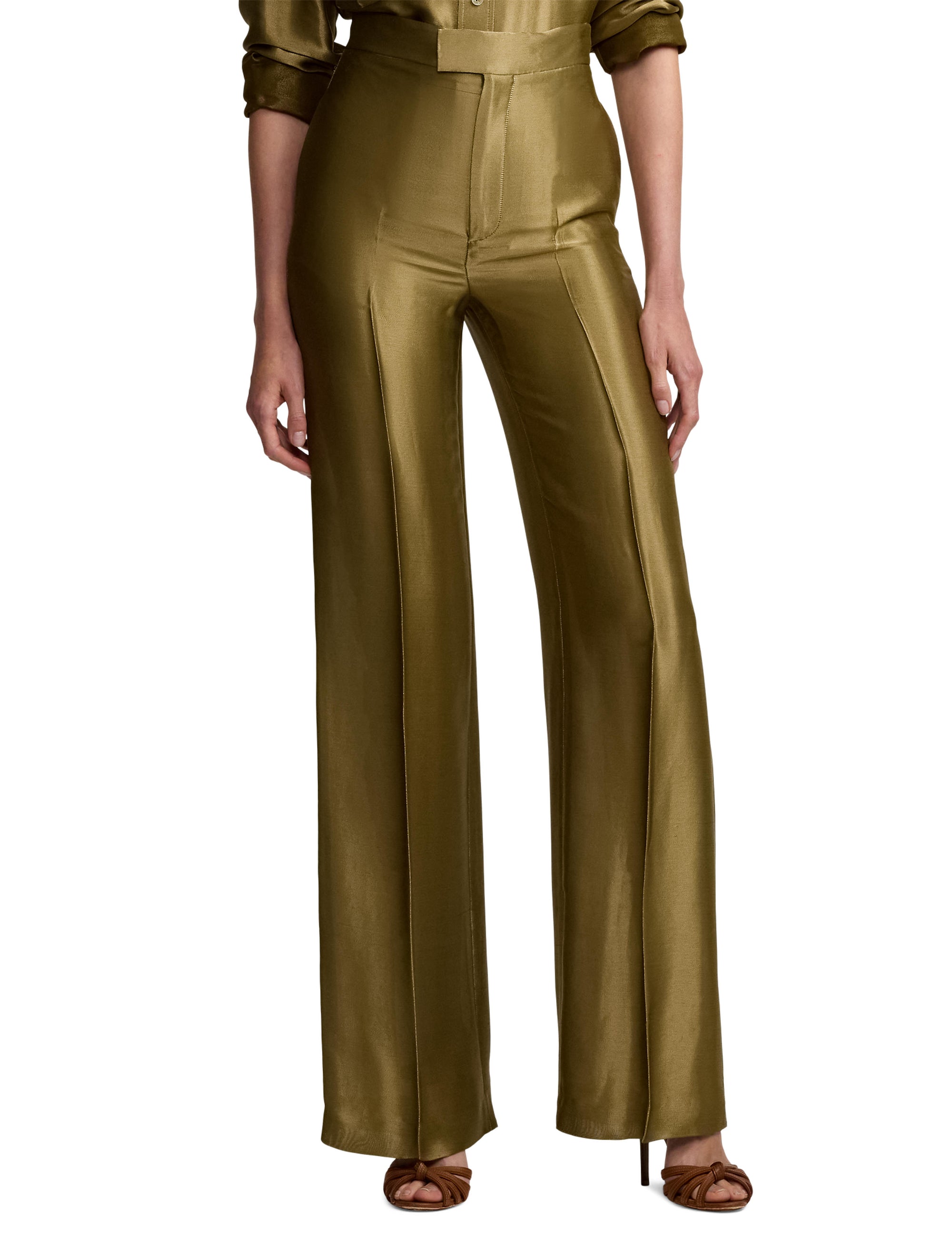 Dean trousers in metallic satin - Dusty Sage