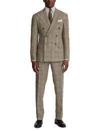 Ralph tartan suit in silk and linen blend - Vintage Cream & Black With Blue Deco