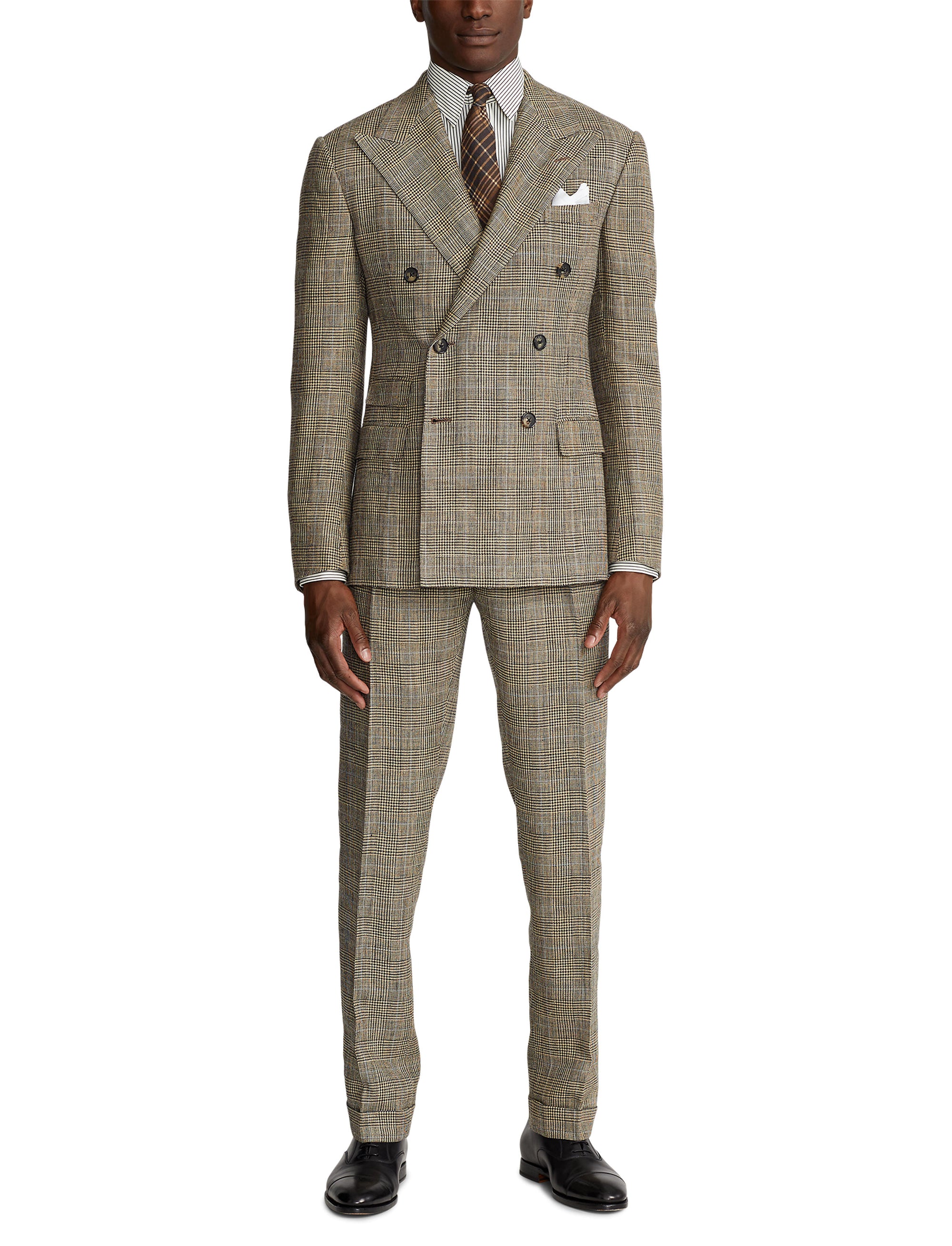 Ralph tartan suit in silk and linen blend - Vintage Cream & Black With Blue Deco