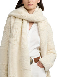 Embellished patchwork scarf in wool and cashmere blend - Classic Cream