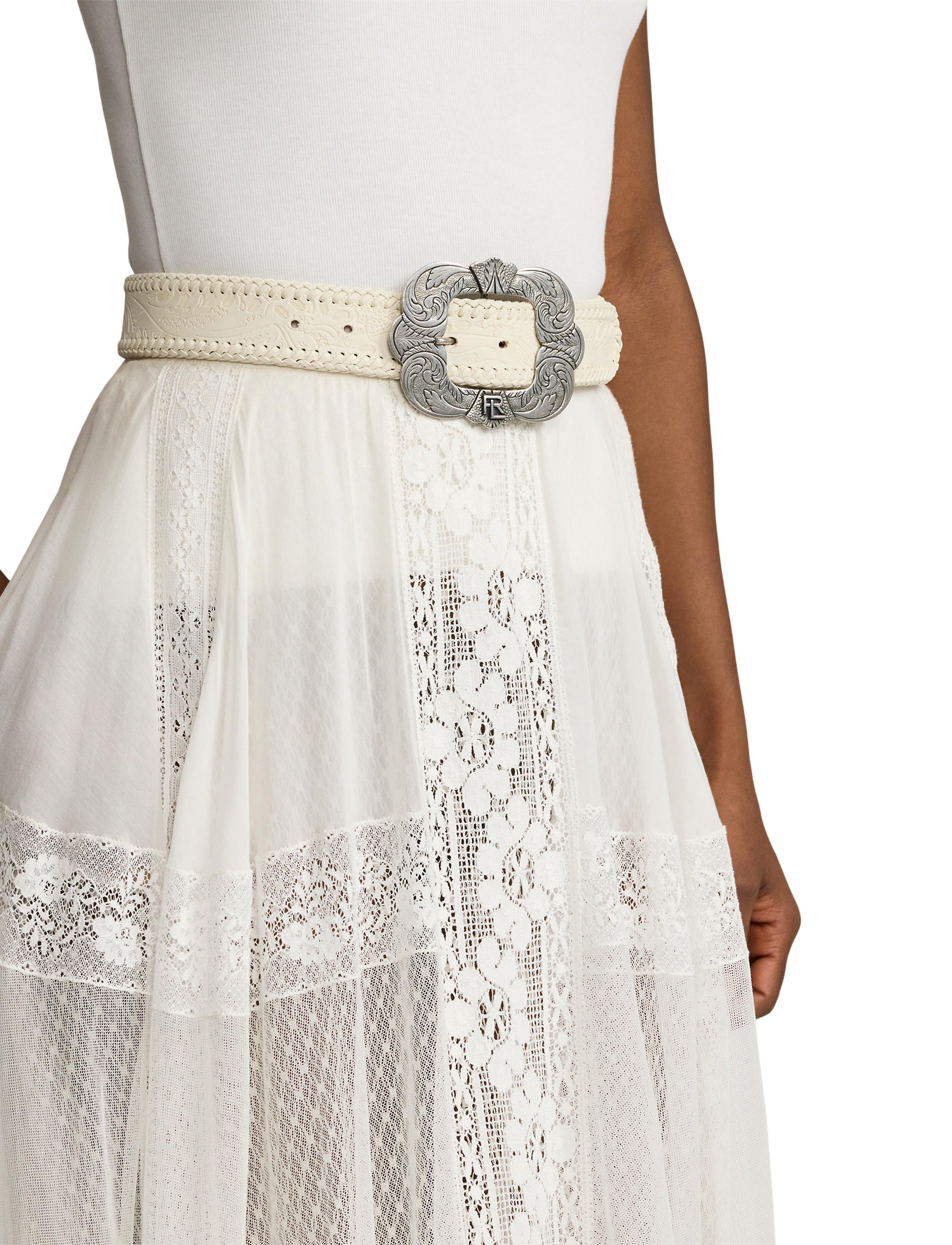 Ceinture à boucle en cuir gauffré - Lux Cream