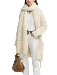 Embellished patchwork scarf in wool and cashmere blend - Classic Cream