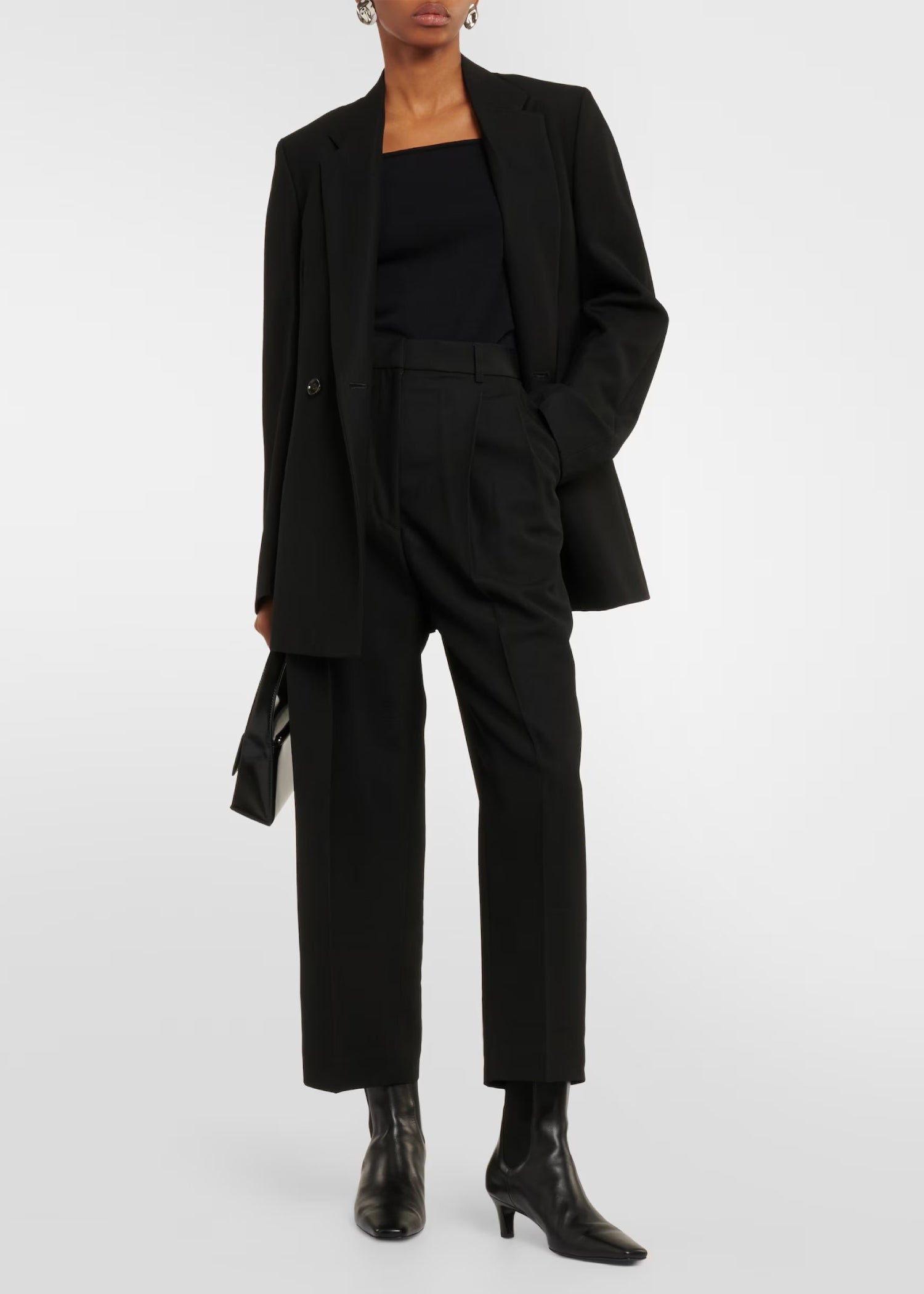 Pantalon à plis cousus en laine mélangée - Black
