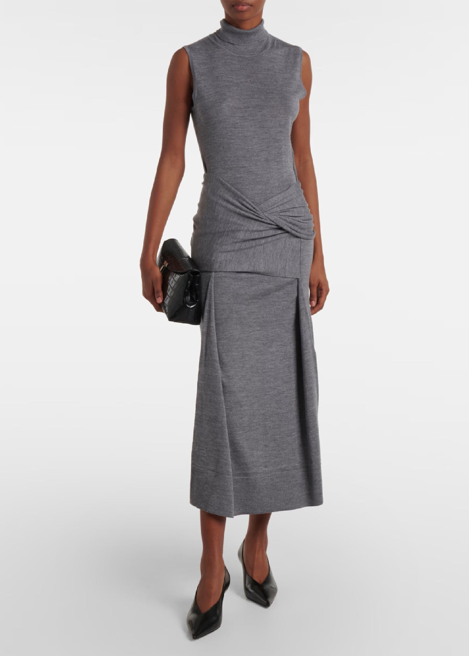 Robe midi texturée en soie - Silver Grey
