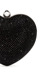 Small Cristal Heart minaudière in leather & rhinestones - Black