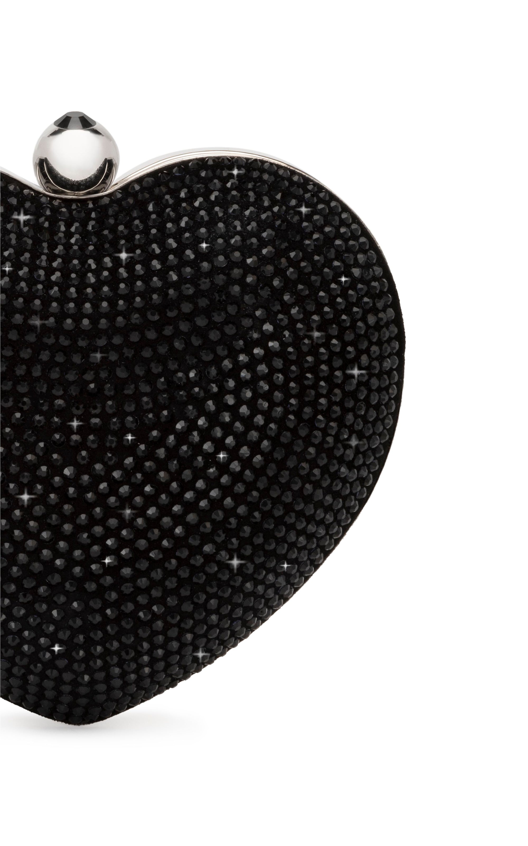 Small Cristal Heart minaudière in leather & rhinestones - Black