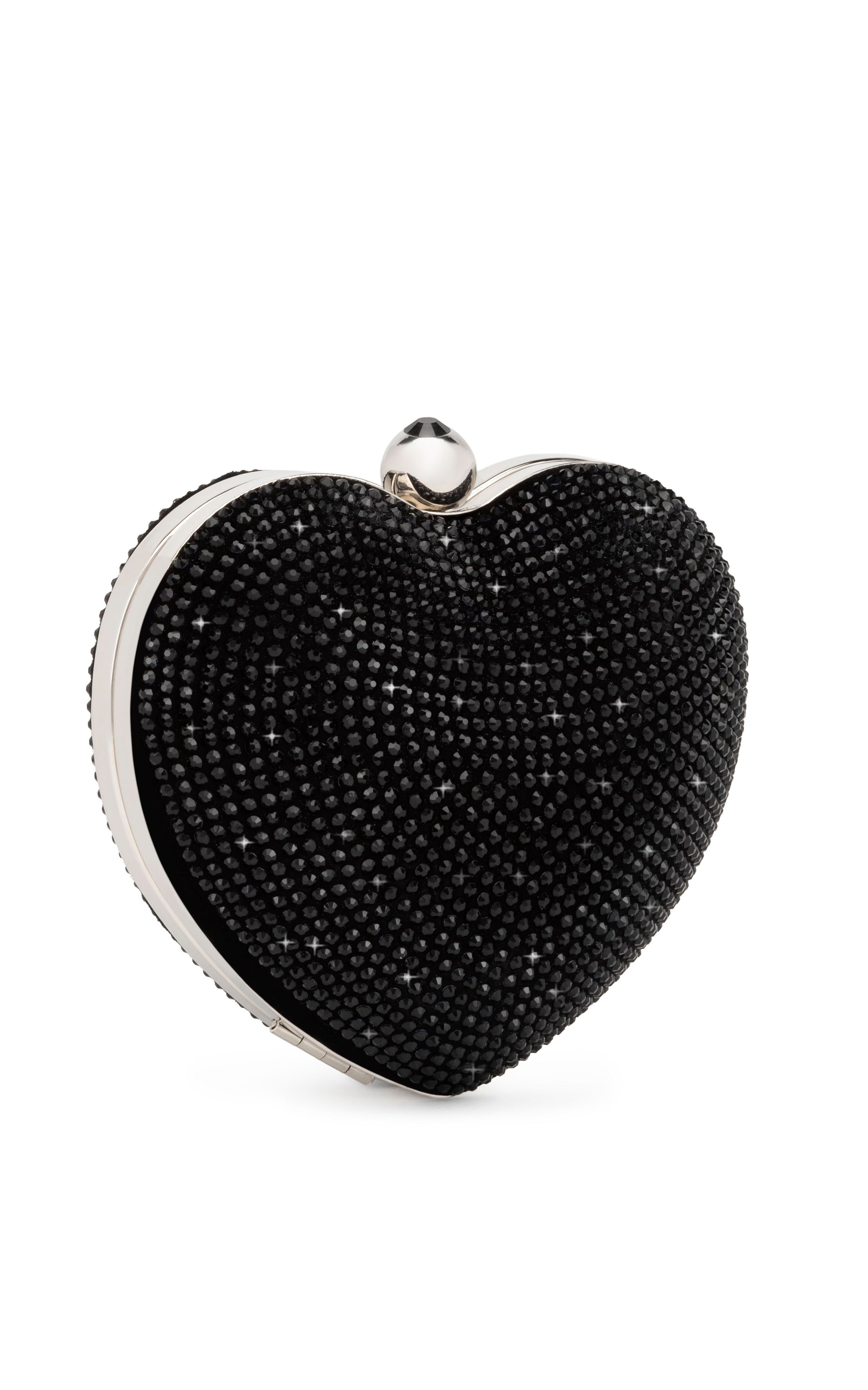 Small Cristal Heart minaudière in leather & rhinestones - Black