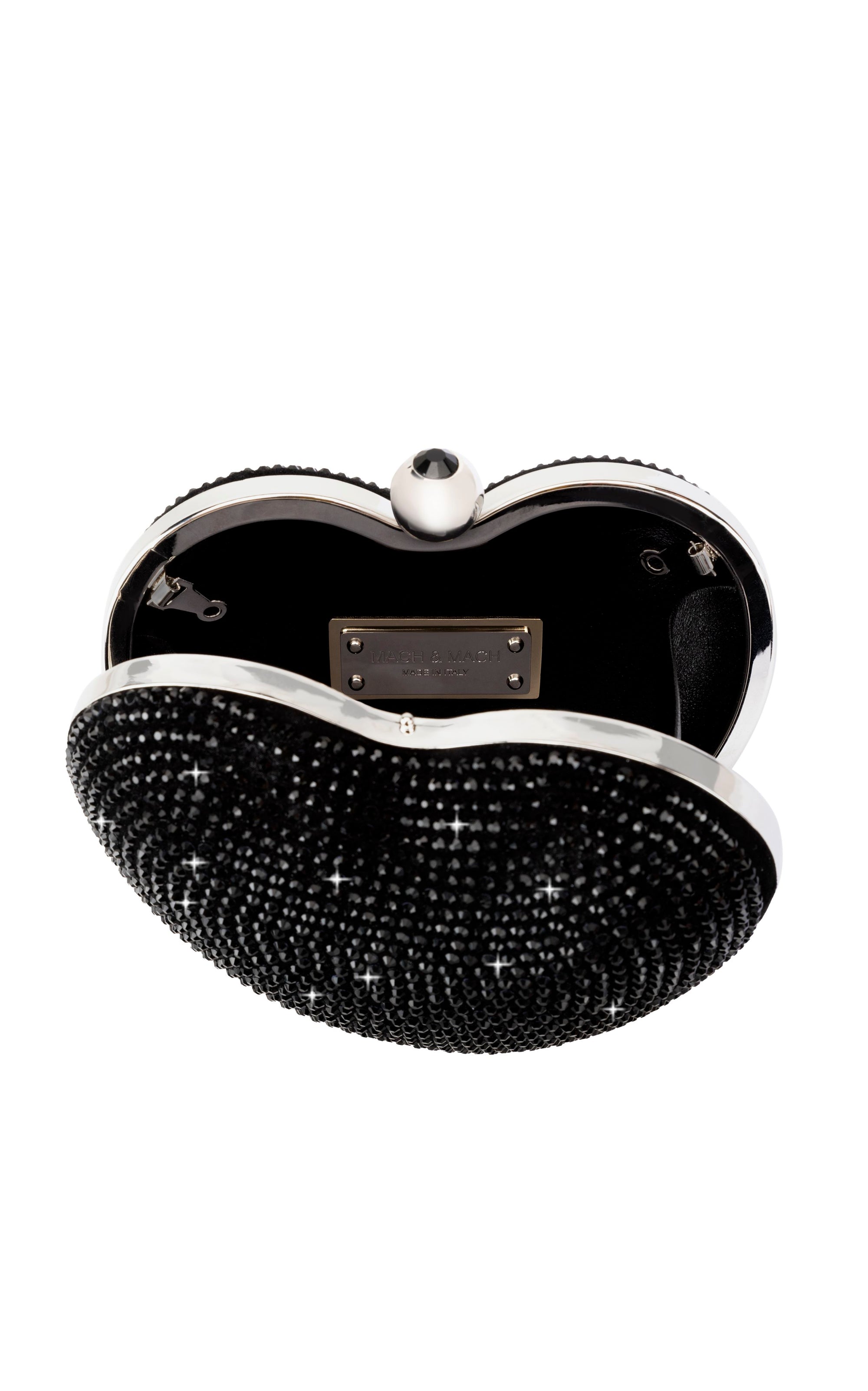 Small Cristal Heart minaudière in leather & rhinestones - Black