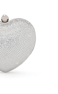 Small Cristal Heart minaudière in leather & rhinestones - White