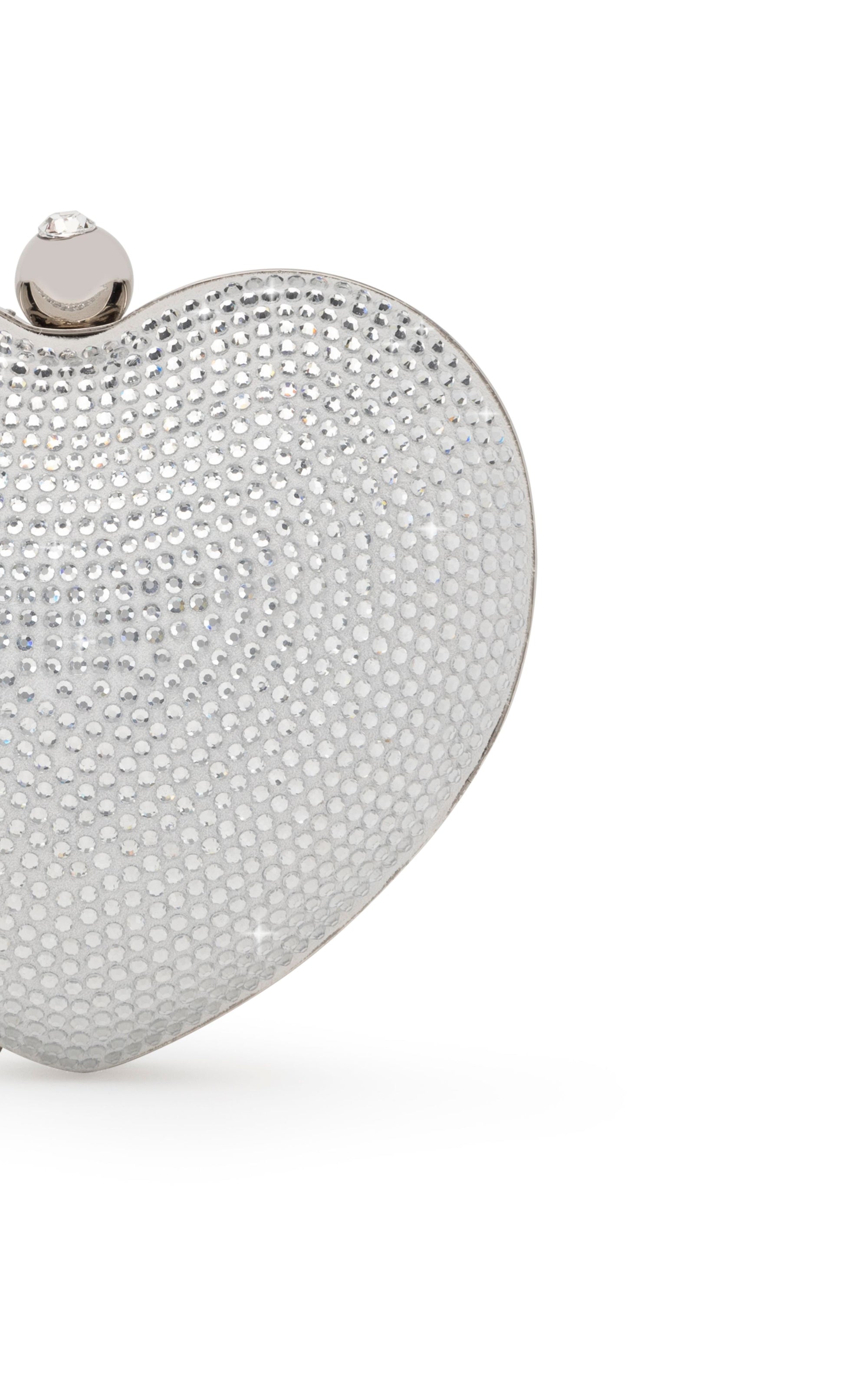 Small Cristal Heart minaudière in leather & rhinestones - White