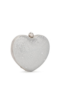 Small Cristal Heart minaudière in leather & rhinestones - White