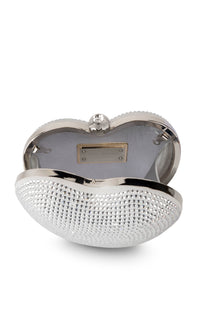 Small Cristal Heart minaudière in leather & rhinestones - White