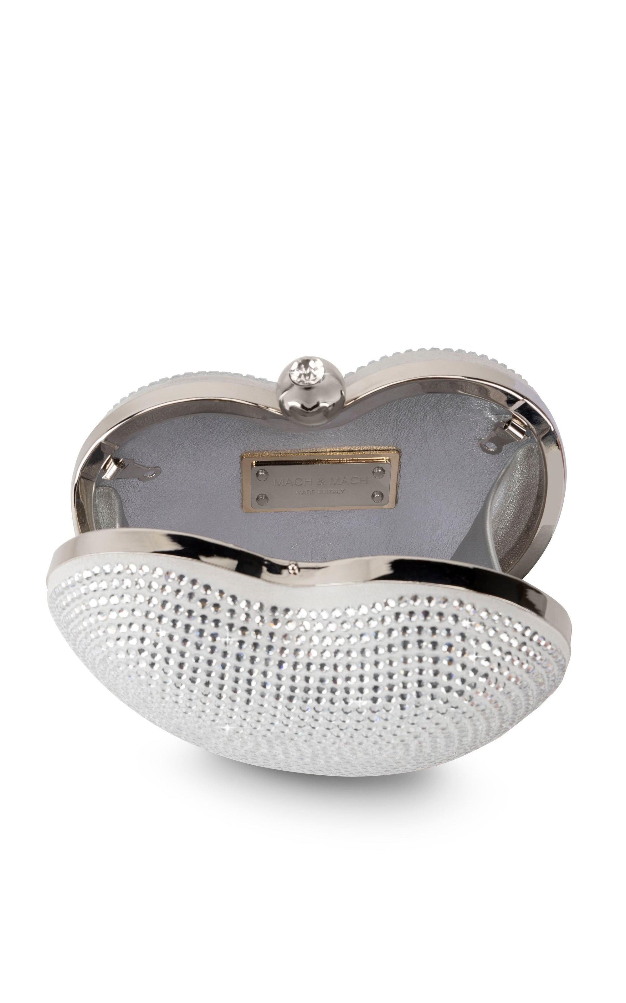 Small Cristal Heart minaudière in leather & rhinestones - White