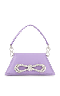 Small Double Bow handbag in silk & strass - Lavender