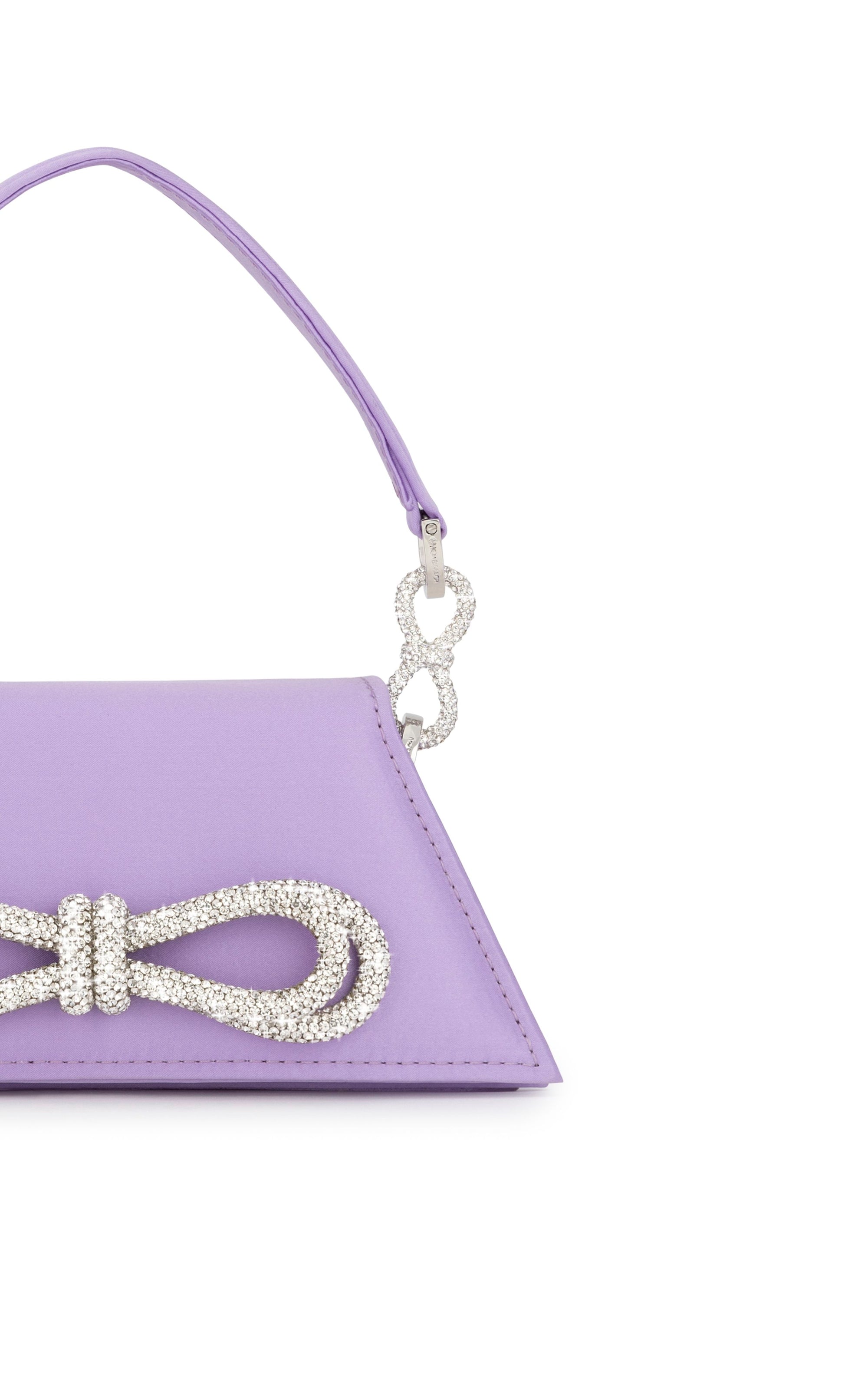 Small Double Bow handbag in silk & strass - Lavender