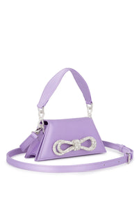 Small Double Bow handbag in silk & strass - Lavender