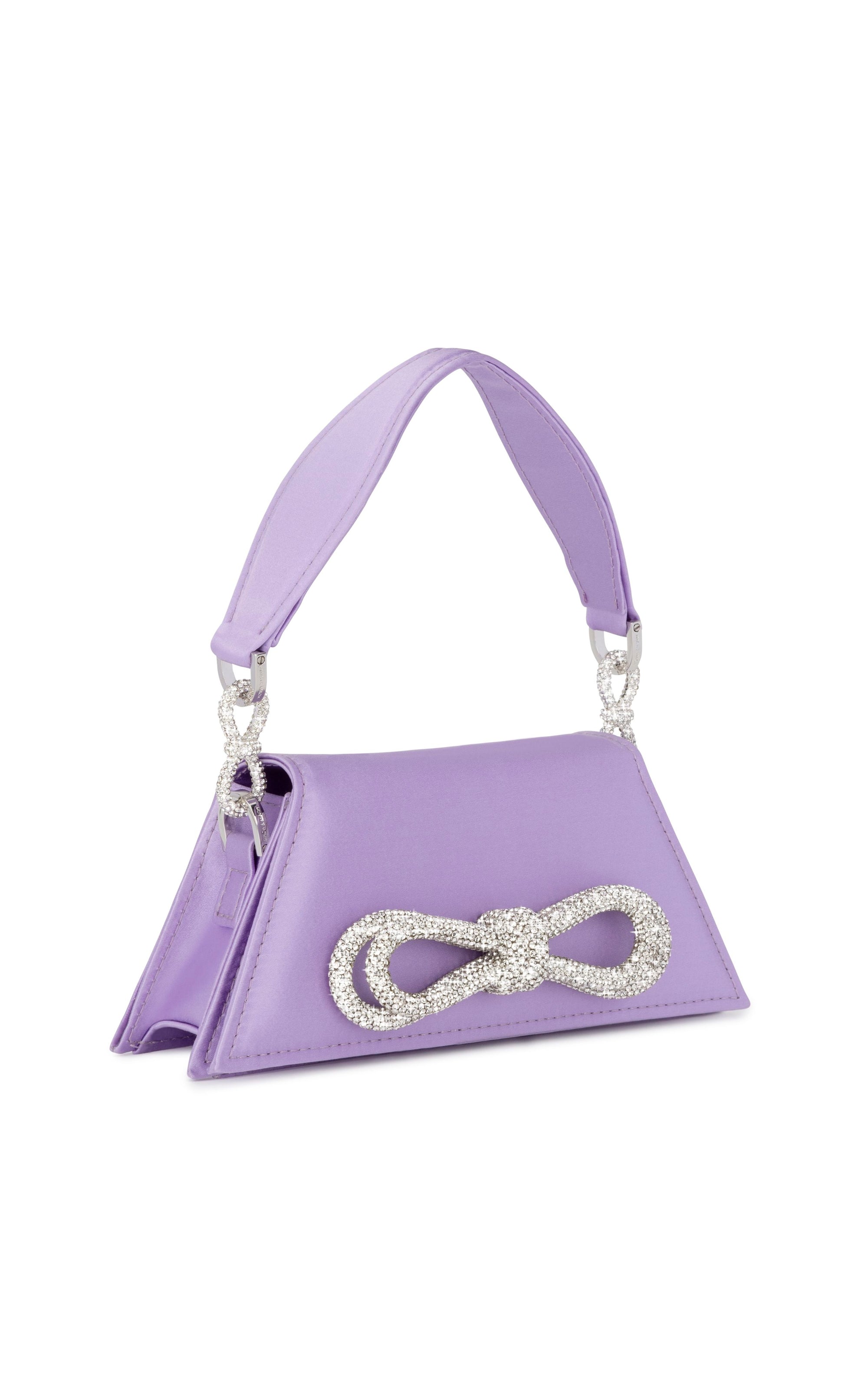 Small Double Bow handbag in silk & strass - Lavender