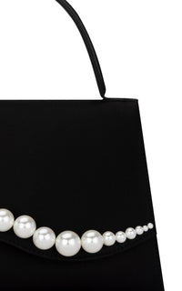 Small silk & pearl Sirène handbag - Black