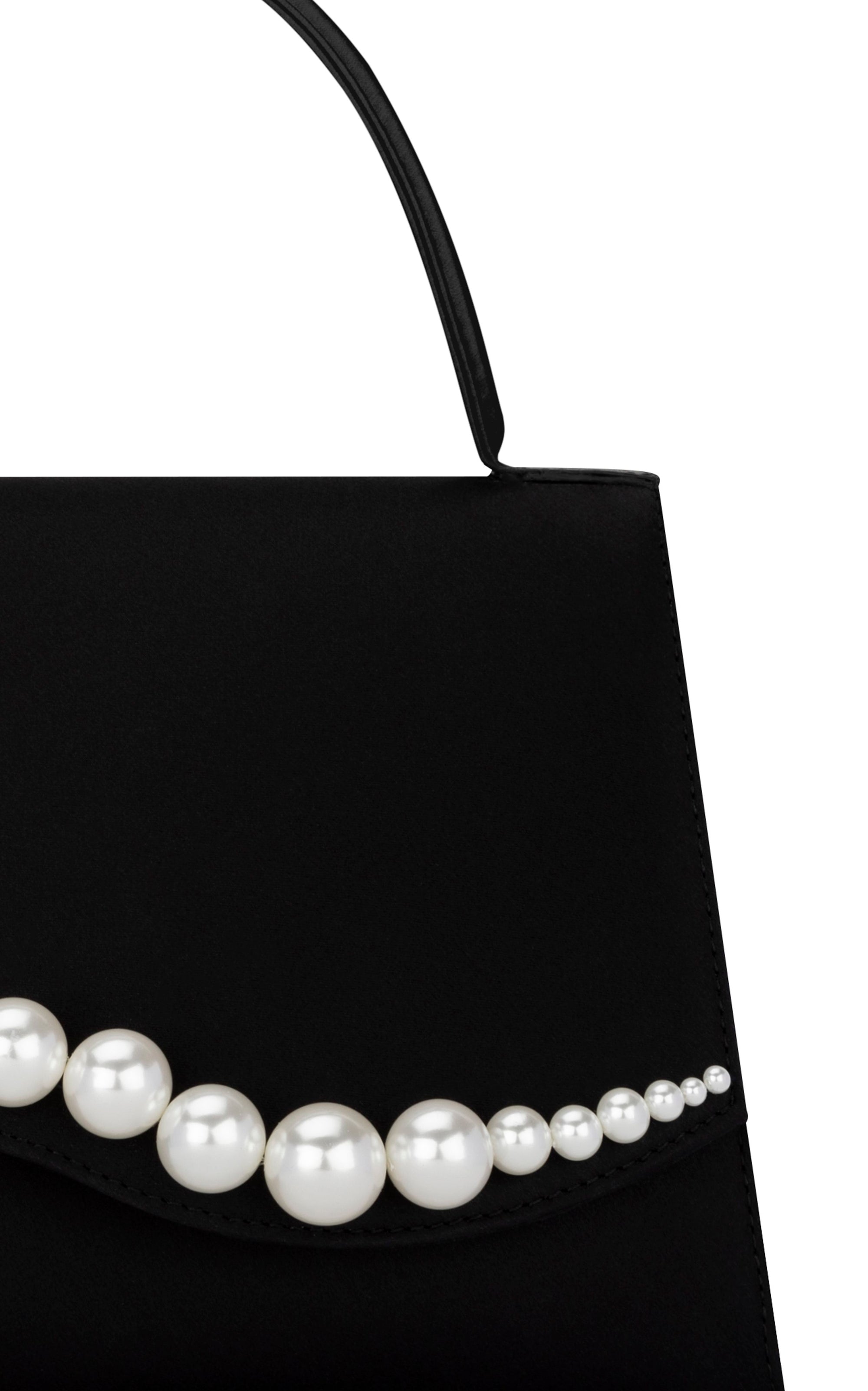 Small silk & pearl Sirène handbag - Black