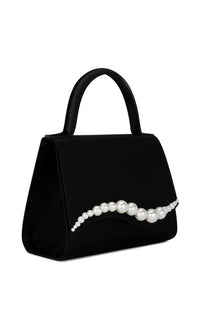 Small silk & pearl Sirène handbag - Black