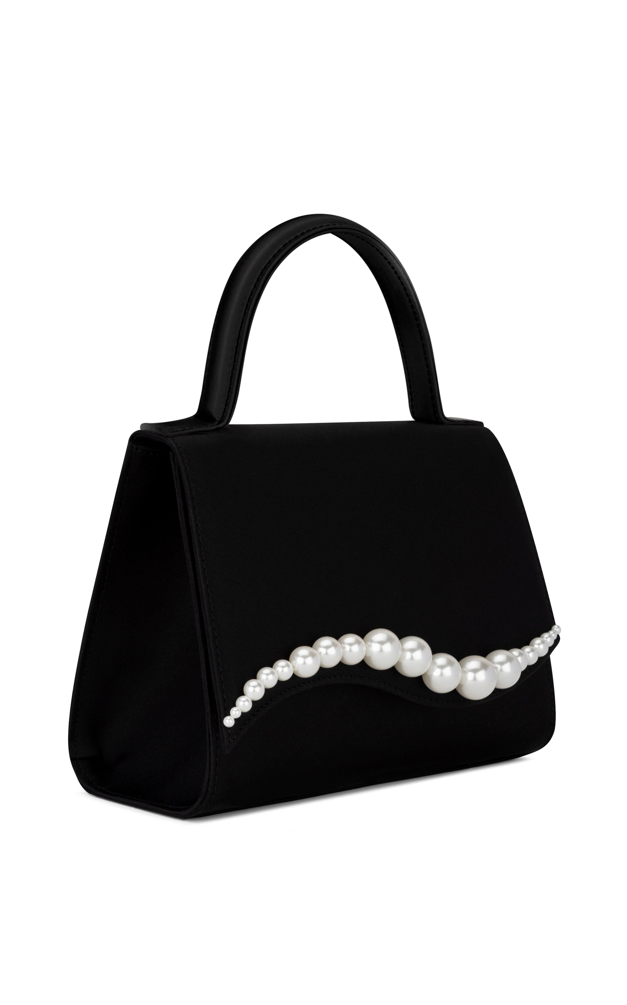 Small silk & pearl Sirène handbag - Black