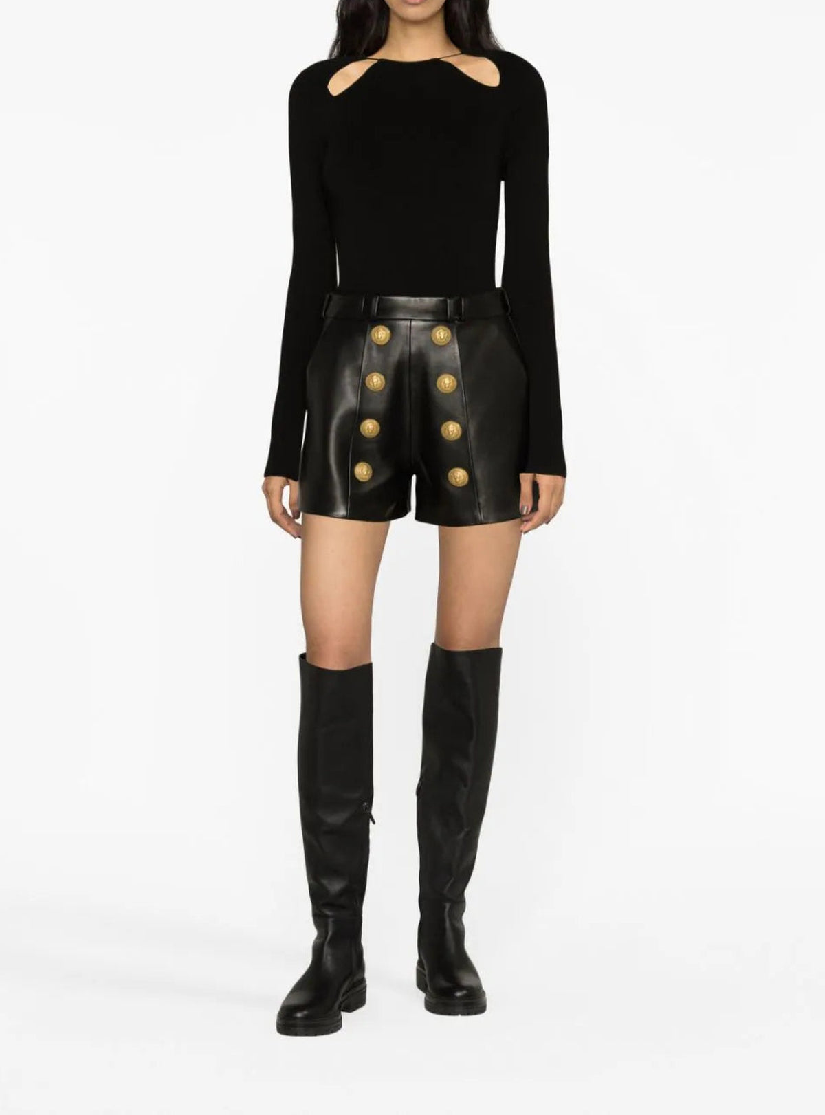 High-waisted leather shorts - Black