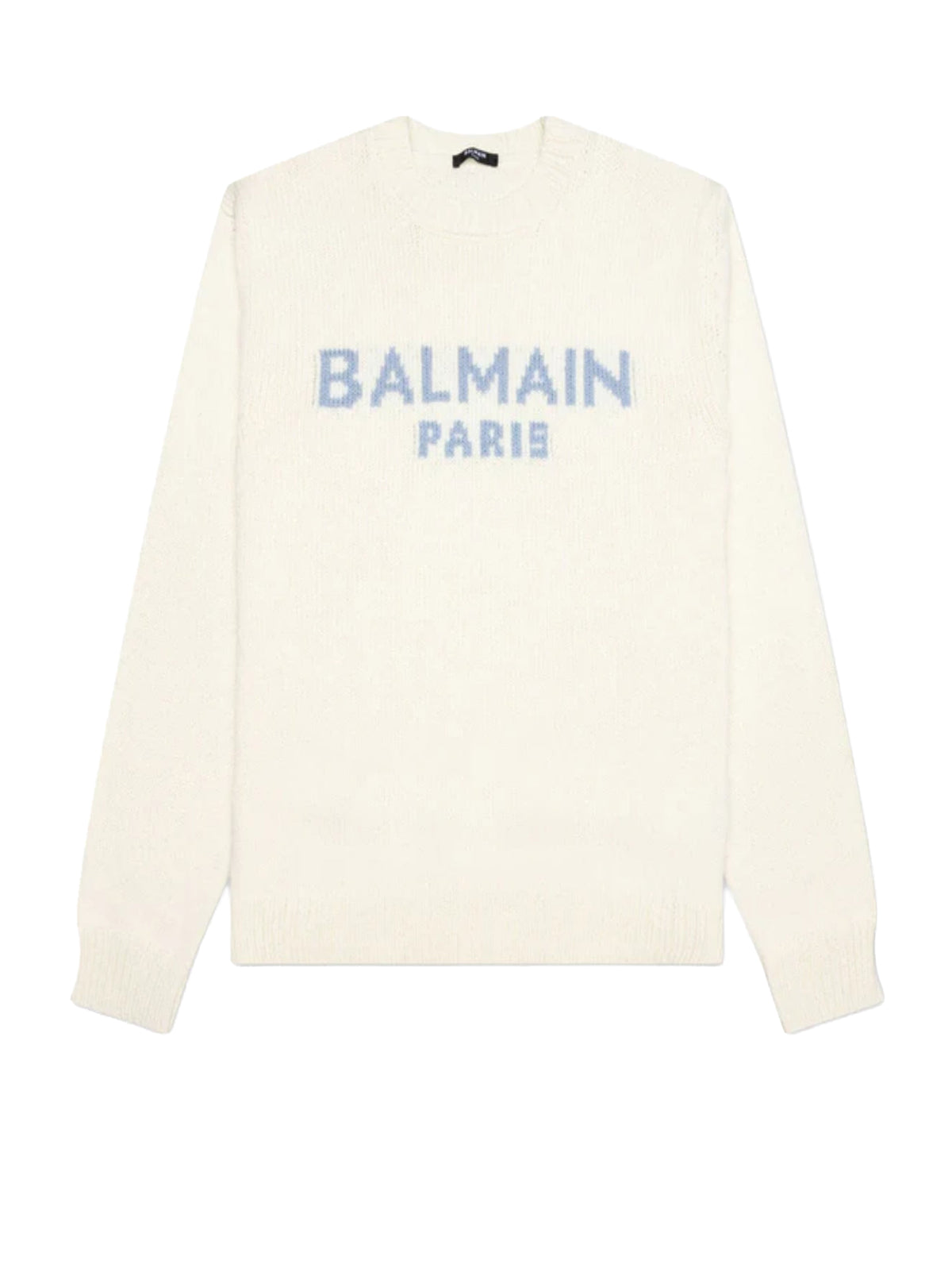 Pull à logo Balmain Paris en laine - Blanc & Bleu Pâle