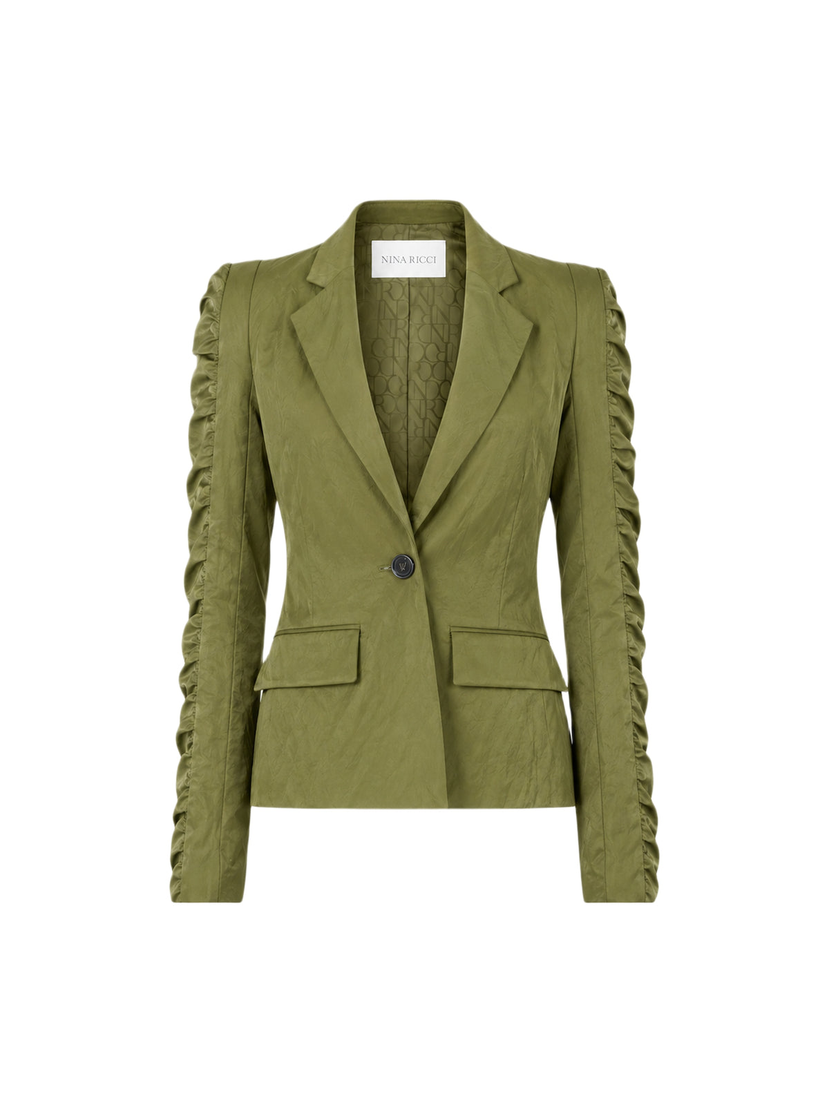 Blazer à manches froncées en laine - Kaki