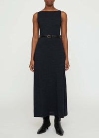 Robe midi à col bateau en laine - Navy Melange