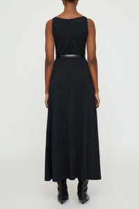 Robe midi à col bateau en laine - Navy Melange