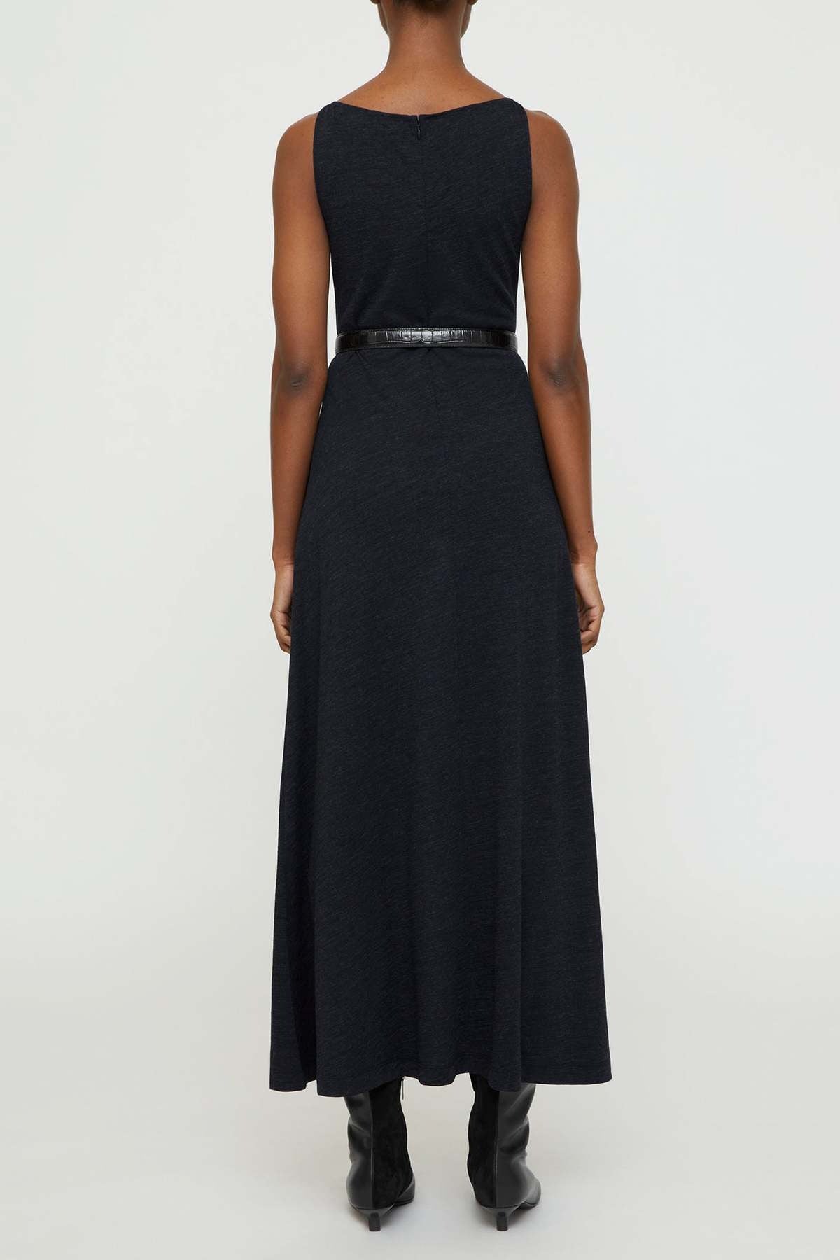 Robe midi à col bateau en laine - Navy Melange