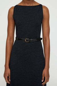 Robe midi à col bateau en laine - Navy Melange
