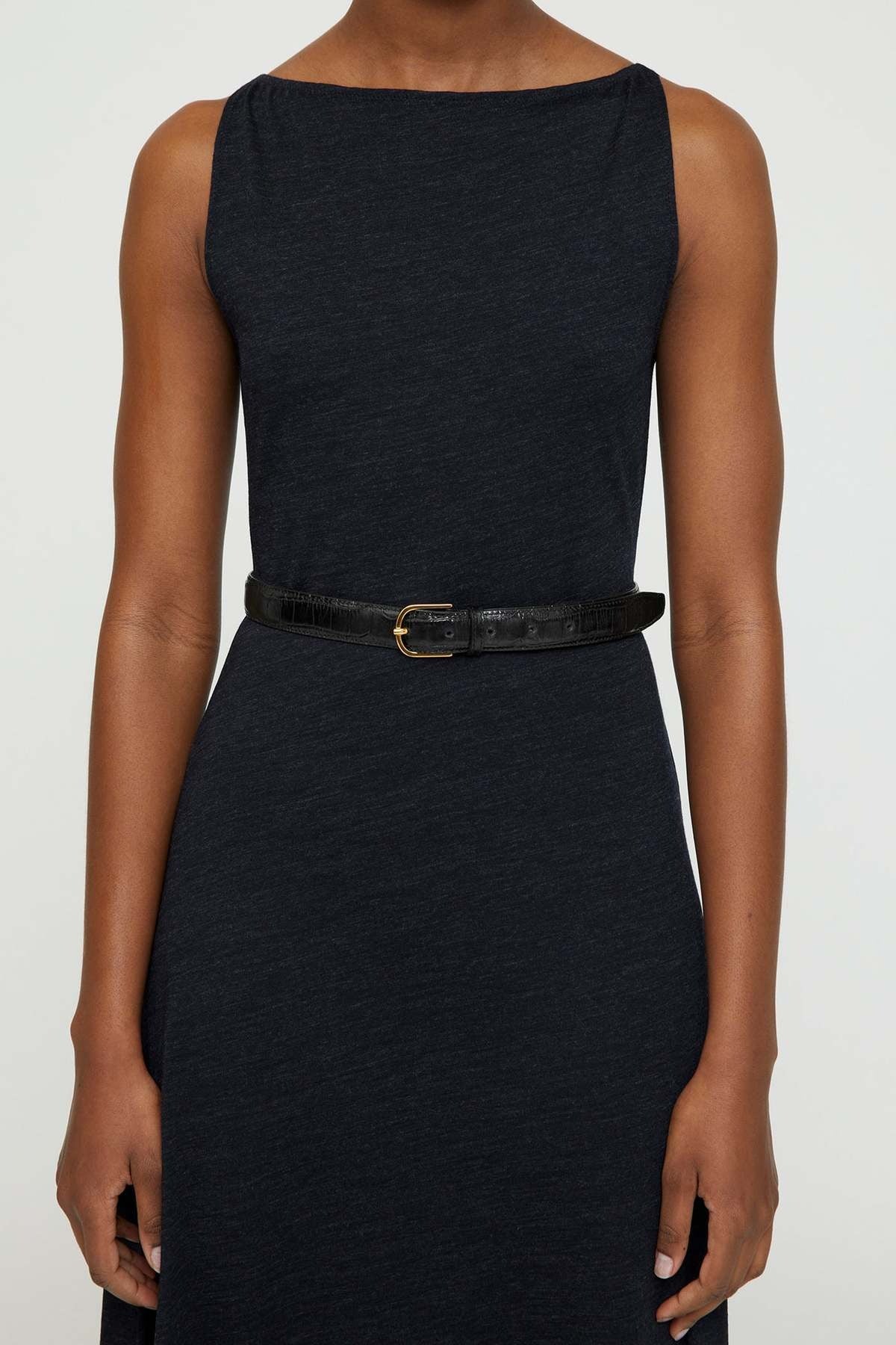 Robe midi à col bateau en laine - Navy Melange