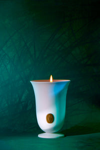 Wooden porcelain candle - White
