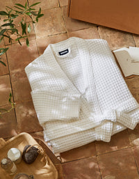 Peignoir en coton nid d'abeille - Blanc
