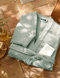 Peignoir en coton nid d'abeille - Vert Eau