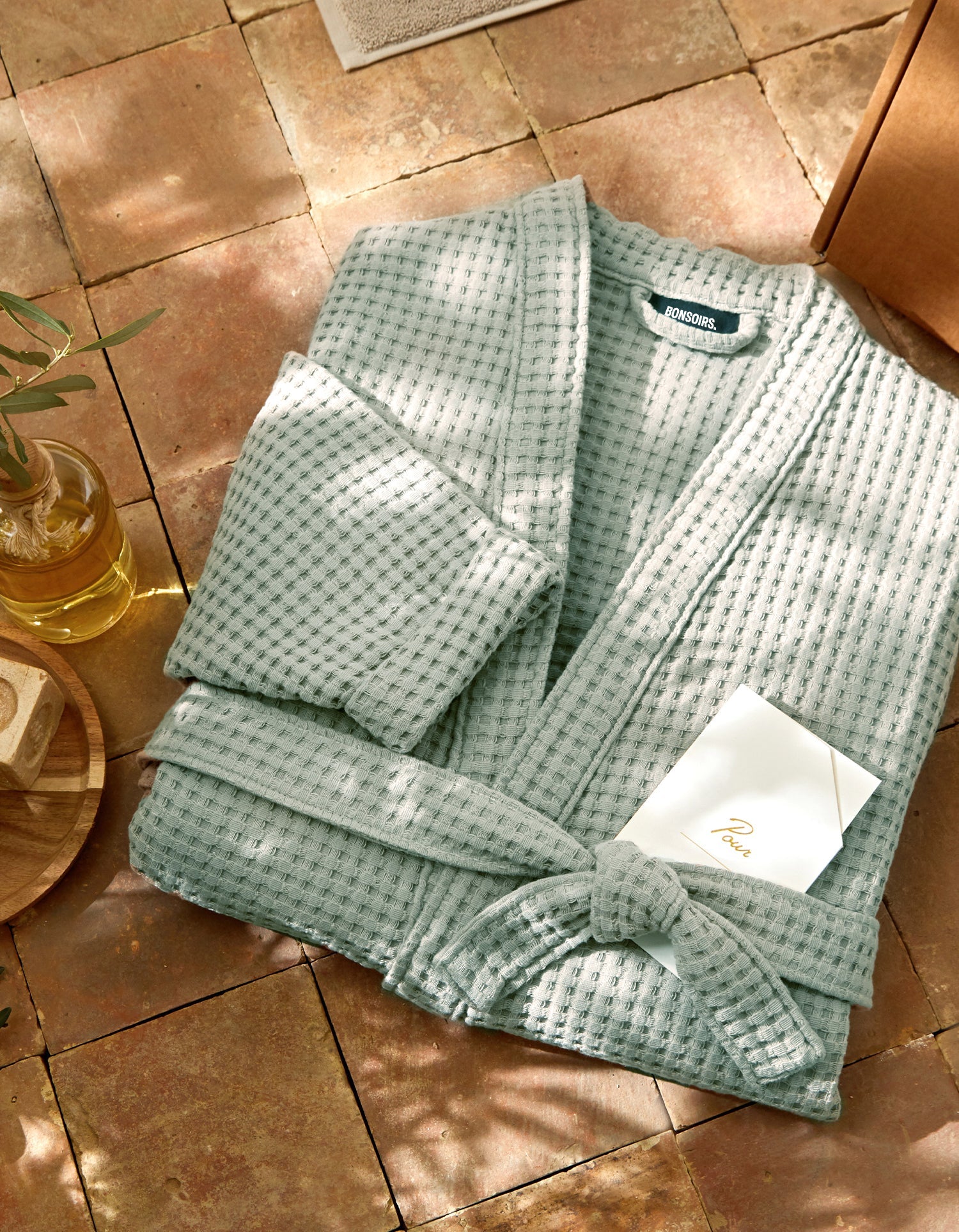 Peignoir en coton nid d'abeille - Vert Eau