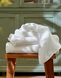 Serviette de toilette en coton nid d'abeille - Blanc
