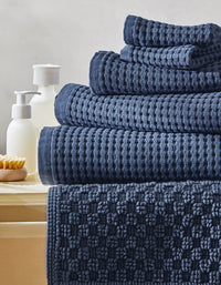 Serviette de toilette en coton nid d'abeille - Bleu