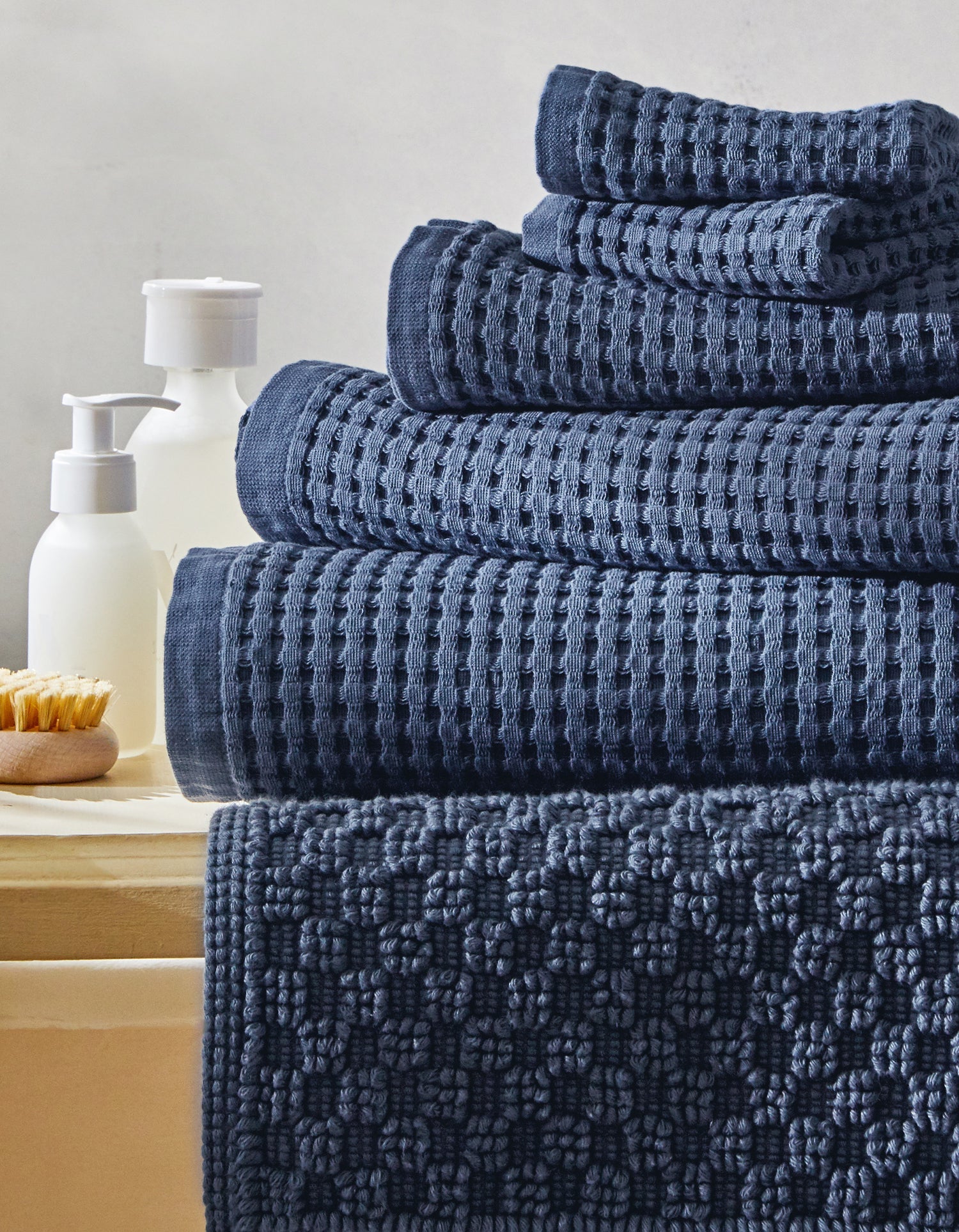 Serviette de toilette en coton nid d'abeille - Bleu
