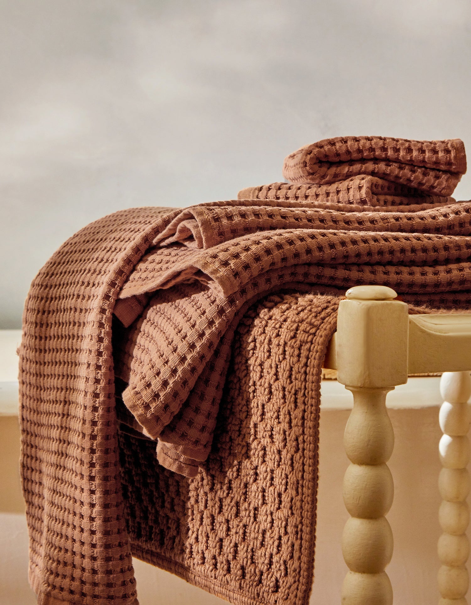 Drap de bain en coton nid d'abeille - Caramel