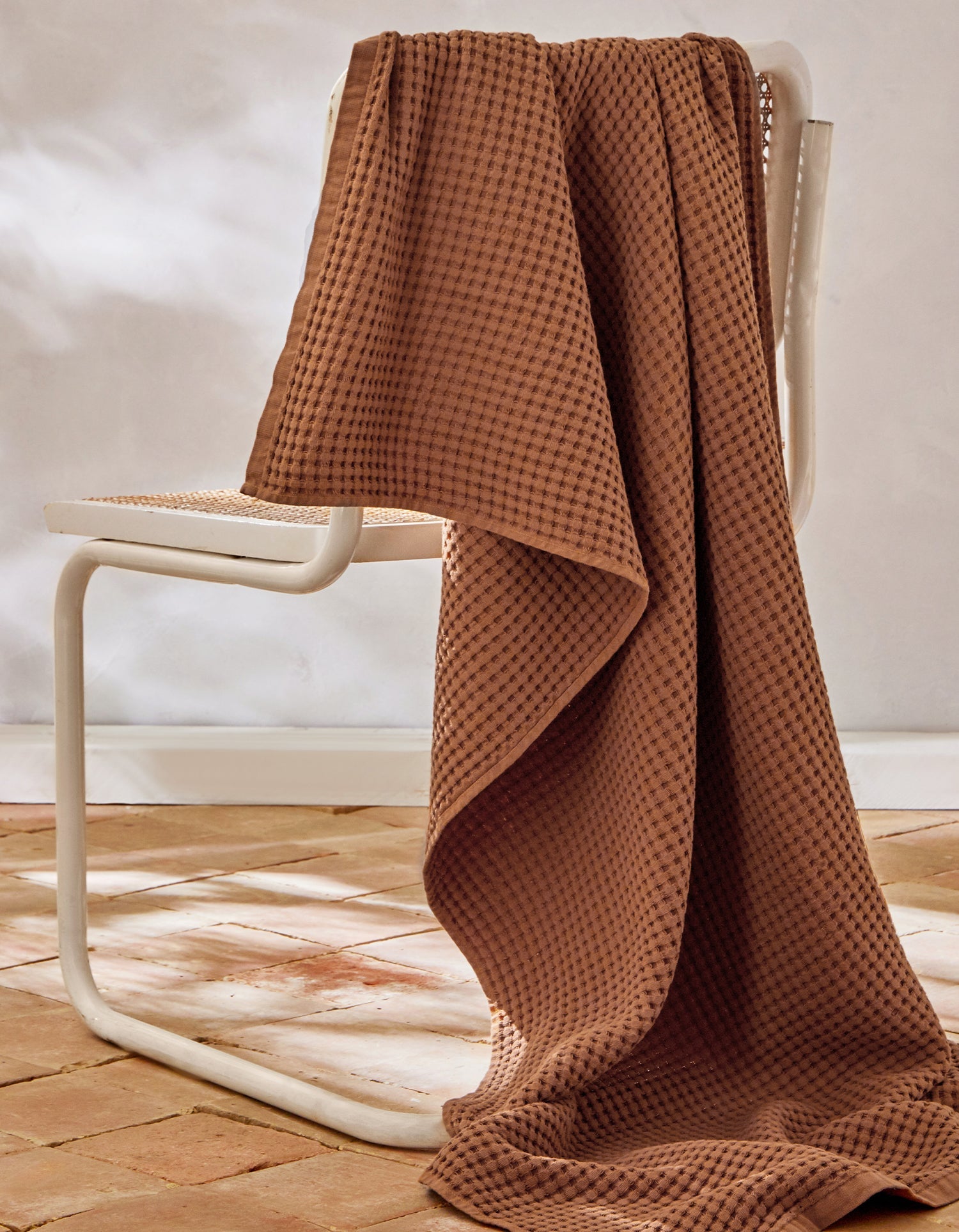 Drap de bain en coton nid d'abeille - Caramel