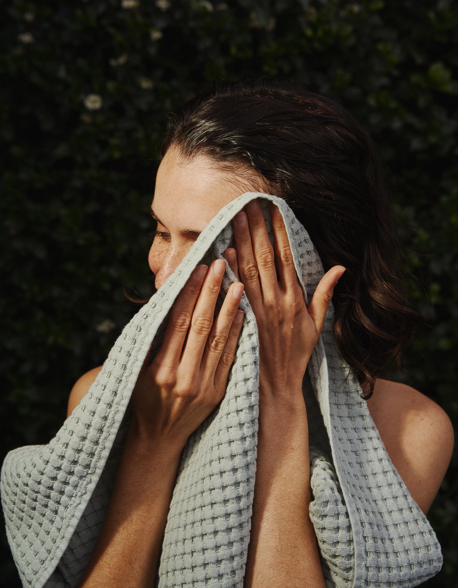Serviette de toilette en coton nid d'abeille - Vert