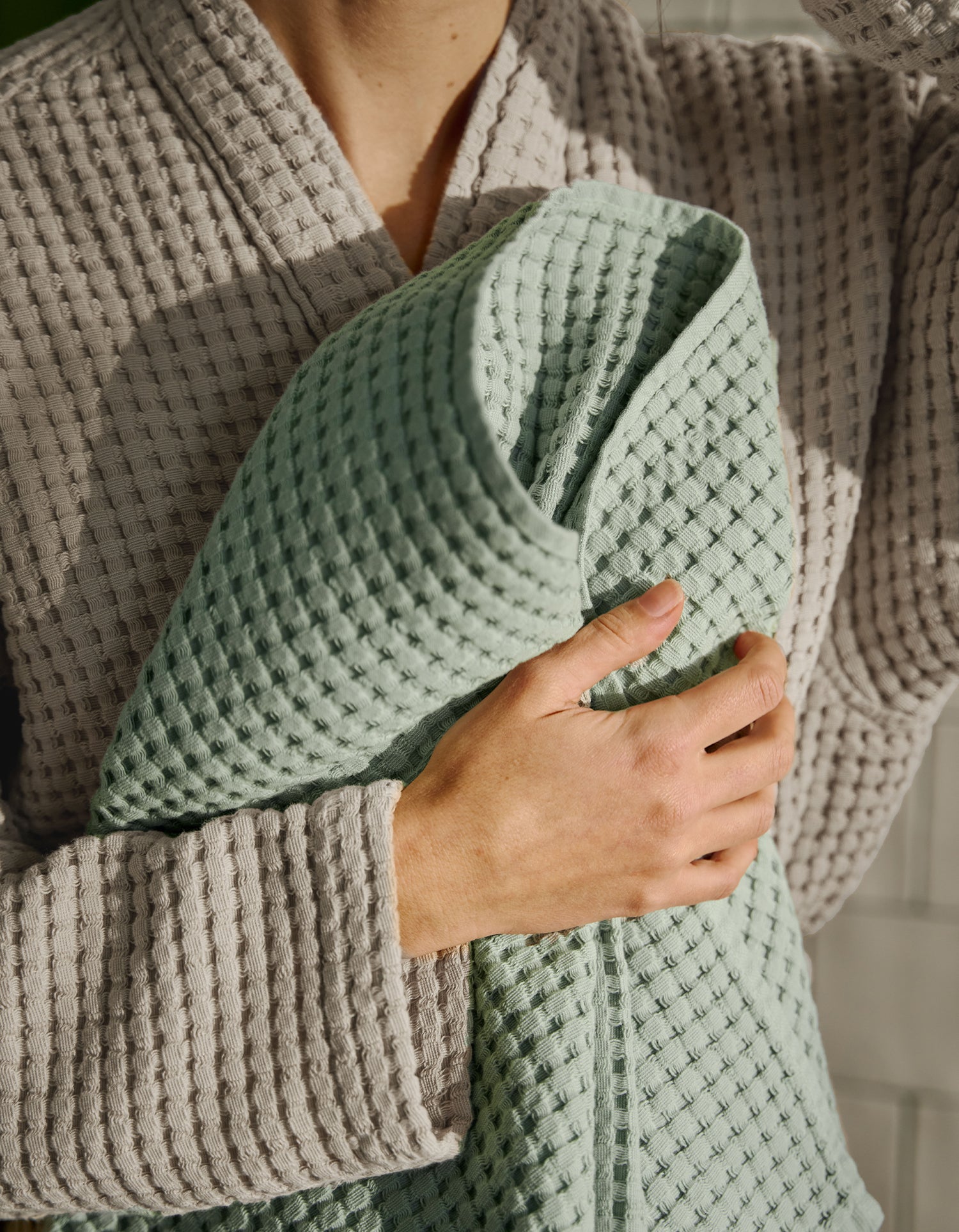 Serviette de toilette en coton nid d'abeille - Vert
