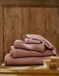 Tapis de bain en coton nid d'abeille - Vieux Rose
