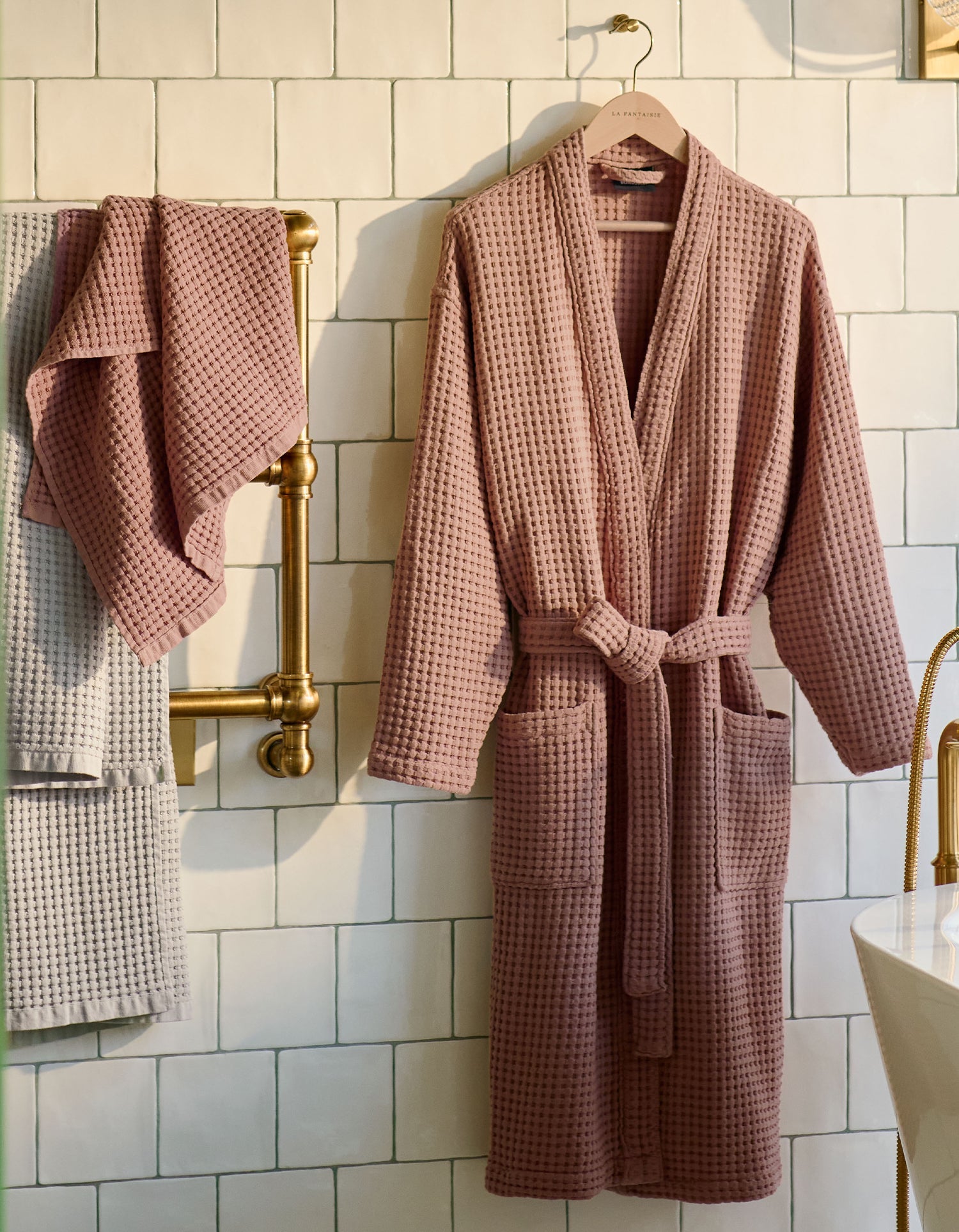 Drap de bain en coton nid d'abeille - Vieux Rose