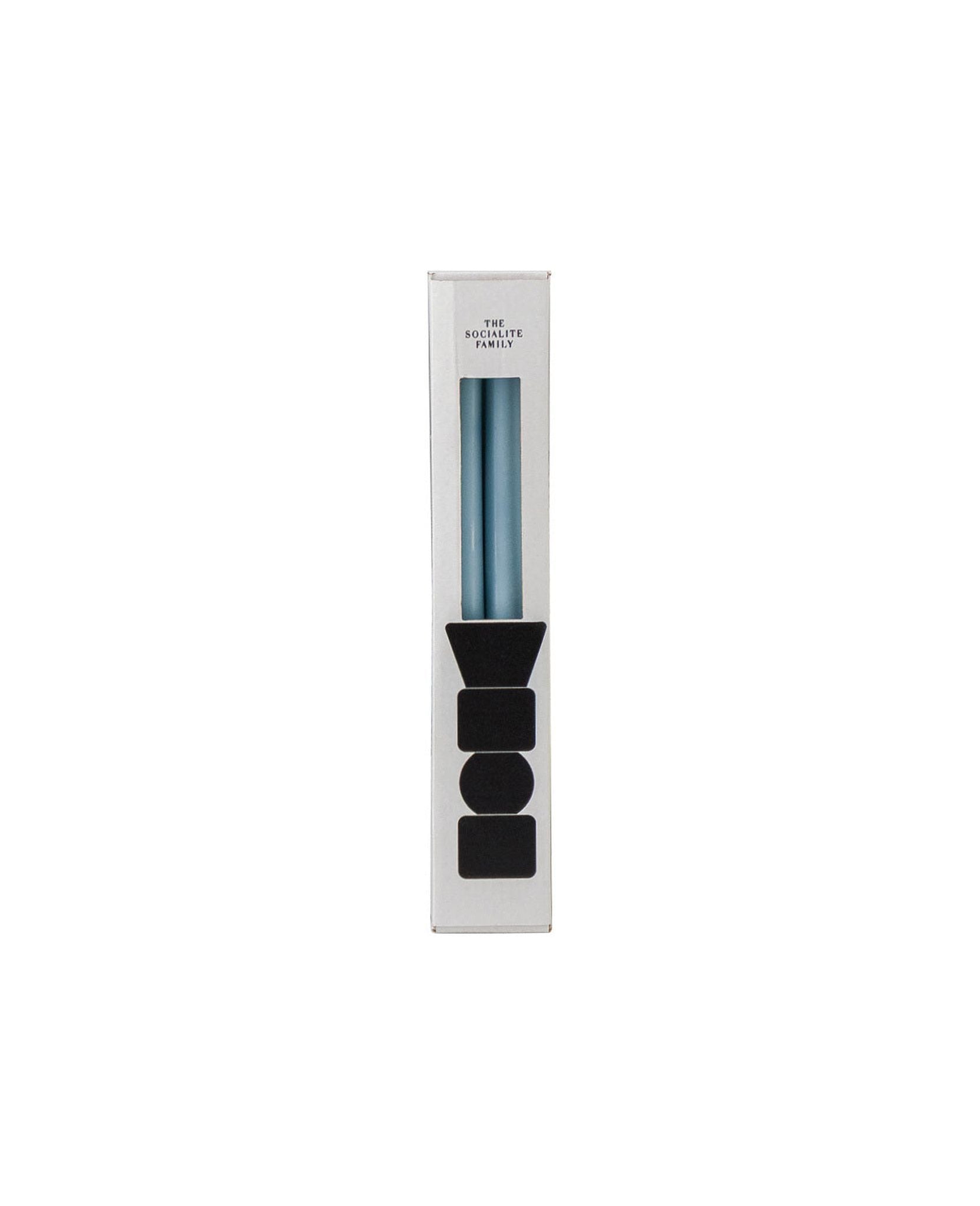 Duo de bougies flambeaux - Bleu ciel