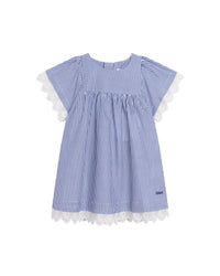 Robe en tissu rayé avec bande brodée - Rayure Bleu